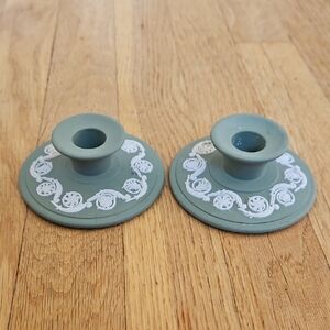 Wedgwood Teal Jasperware Candle Holders